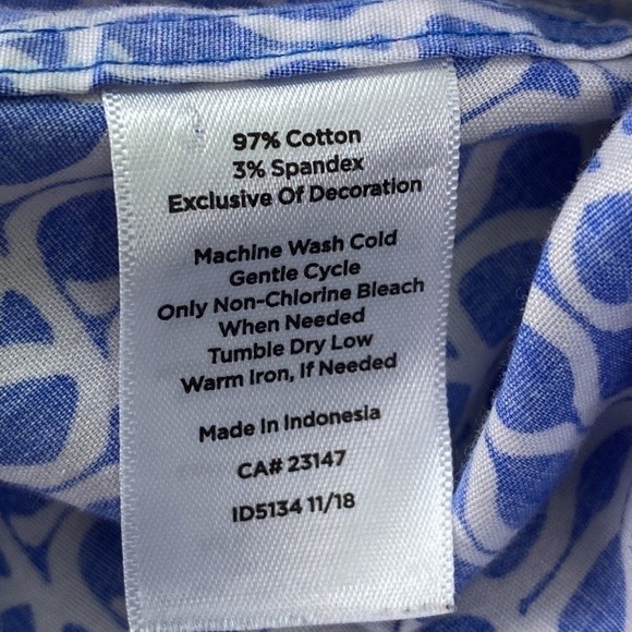 Talbots Blue Geometric Print Long Sleeve Button Up Shirt - Picture 4 of 13